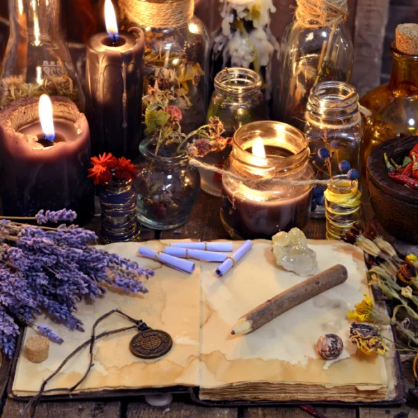 Altar esotérico Velas esotéricas y velones herboreos ritualizados para realizar trabajos de magia, hechizos espirituales de amor, dinero y fortuna altar esotérico